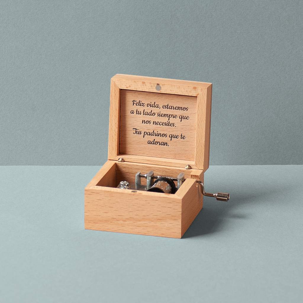 Caja musical pequeña de madera de haya cuento mágico infantil